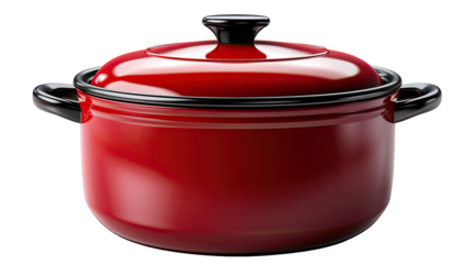red saucepan with lid isolated on transparent background