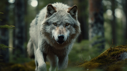 gray wolf in the woods