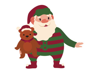 Fototapeta premium Funny Santa Claus in pajamas and with toy on white background