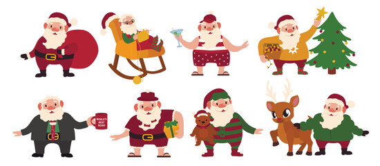 Obraz premium Collage of funny Santa Claus on white background