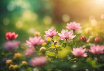 Beautiful blurred spring background nature with blooming glade