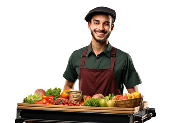 Smiling Beautiful Waiter in Portrait Isolated on Transparent Background PNG.