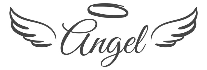 Heaven logo. Angel wings emblem. Flying doodle © YummyBuum