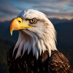 Fotografia con detalle de aguila con paisaje natural al fondo