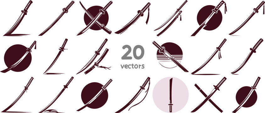 vector stencil images of a Japanese sword as a symbol