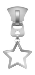 Zipper puller star shape. Realistic silver clasp