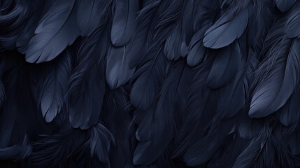 Black wing feathers detail, abstract dark background. Black feather texture - obrazy, fototapety, plakaty