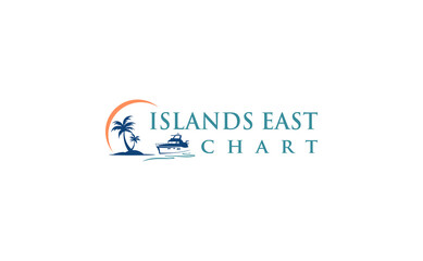 island east logo with palm tree and chart vector illustration