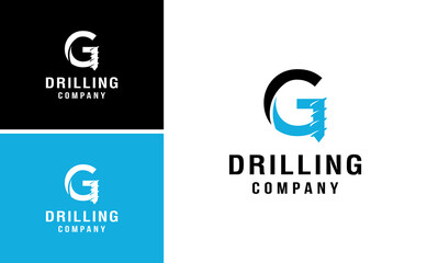 emblem of water well drilling logo with letter g vector illustration