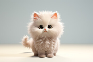 Persian cat on a white background. Adorable 3D cartoon animal close-up portrait.