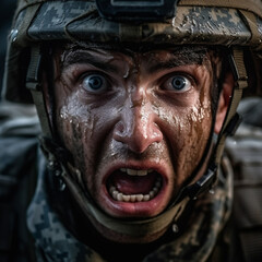 Portrait of a Soldier, is an emotional portrait of a frightened soldier. Expressive eyes.