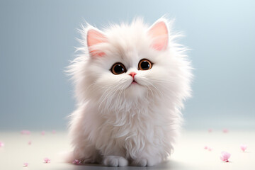 Persian cat on a white background. Adorable 3D cartoon animal close-up portrait.