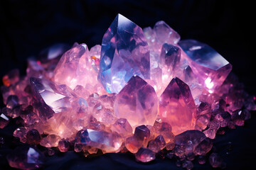 Fototapeta premium Rose Quartz stone Sparkling clear in night sky backdrop