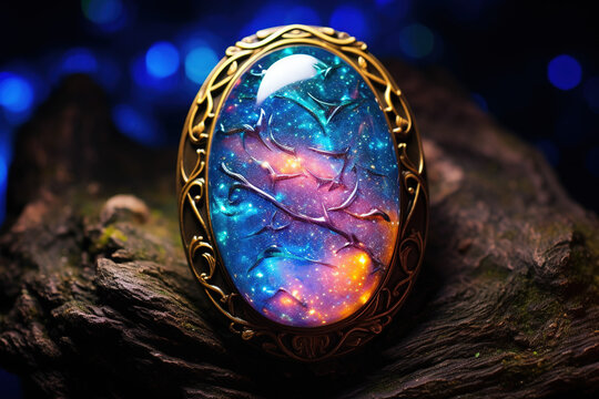 Opal stone in a Night Sky Backdrop