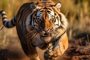 Running Ussuri tiger in the wild