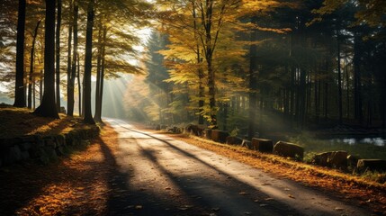 Forest road in autumn