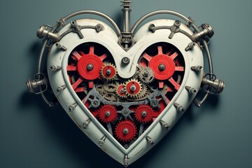 Industrial transplantation heart with gears and cables. Generative AI - obrazy, fototapety, plakaty