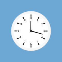 Fototapeta na wymiar white wall clock on light blue background