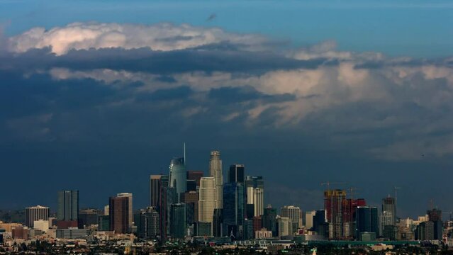 4K Time-Lapse Telephoto Shot of Los Angeles with Dramatic Clouds