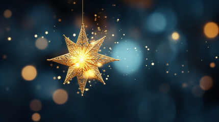 Epiphany Star Shining Brightly in the Night Sky, Epiphany, The adoration of baby Jesus, with copy...