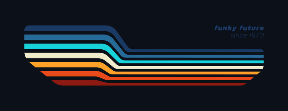 Simple abstract 70's background design in futuristic retro style with colorful lines. Vector illustration.