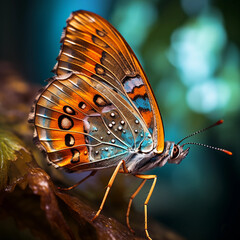 Beautiful orange and blue butterfly, depth of view