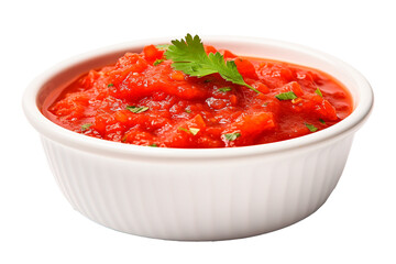 Sauce salsa in bowl on transparent background, side view, png