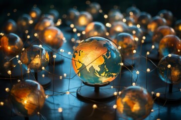 A symbolic image of interconnected globes representing anthropologists' investigations into global issues - obrazy, fototapety, plakaty
