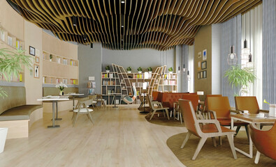 interior of a cafe, 3d rendering