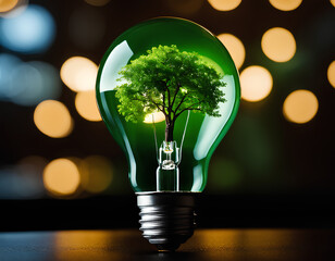 light bulb with green plant