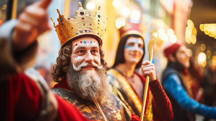 Three Kings' Day and Saint Nicholas Day Face Painting Activity, the Three Kings’ Day, Saint Nicholas Day, with copy space, blurred background - obrazy, fototapety, plakaty