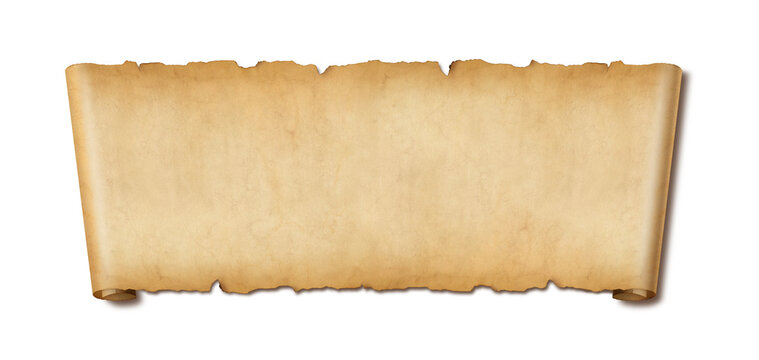 Old paper horizontal banner. Parchment scroll isolated on white with shadow