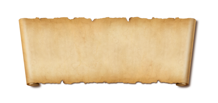 Old paper horizontal banner. Parchment scroll isolated on white with shadow