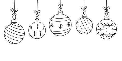 Set of Christmas decorations in doodle style. Hand drawn design elements for holiday banners, cards, flyers, wrapping paper. Vector illustration