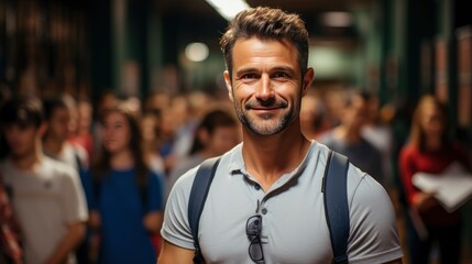 Fototapeta premium Confident man stands out in busy crowd, radiating charisma.