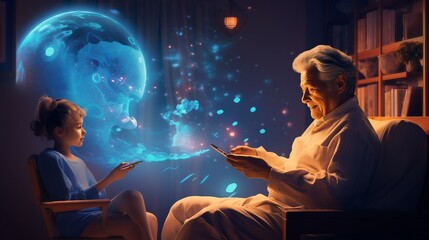 Illustrating the role of AI in assisting the elderly in healthcare, focusing on elderly care.