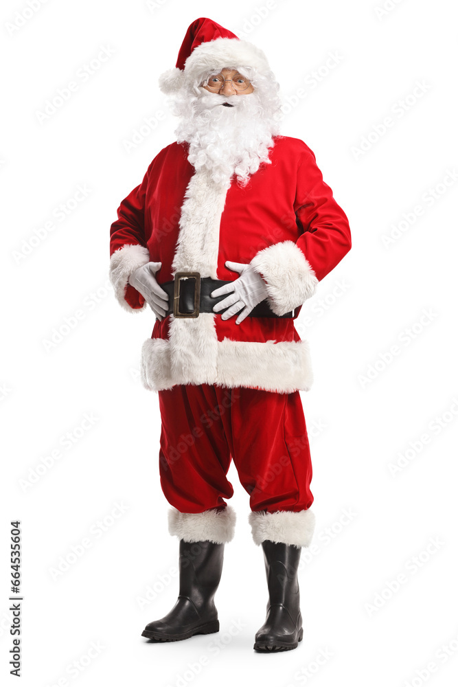 Sticker full length portrait of a smiling happy santa claus