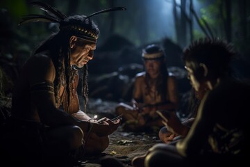 anthropologist giving a lecture on the customs and traditions of a remote Amazonian tribe, underlining the importance of sharing insights and preserving cultural knowledge