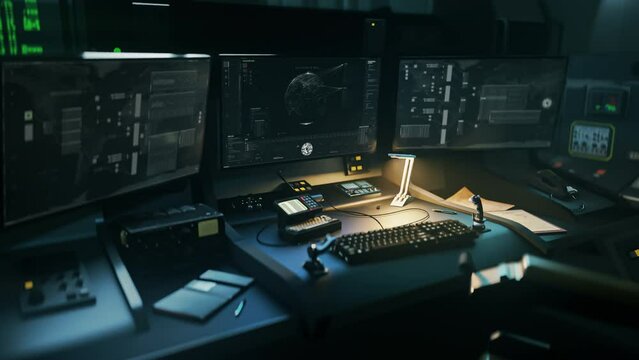 Spying scanner is used in the modern control room. Controlling the spying scanner searching for the terrorists. Spying scanner has detected the target ip signal on the world map in a control room