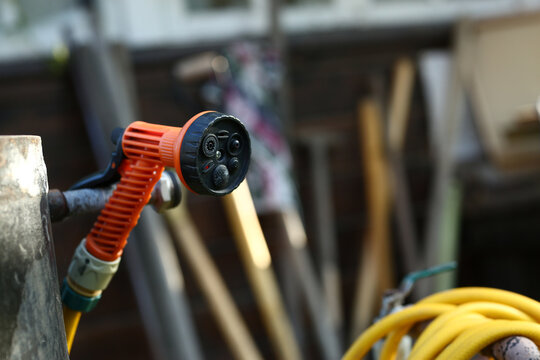 garden hose , showers and other utensils for gardening close up photo