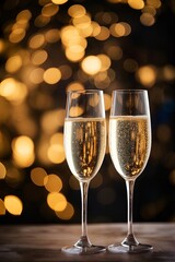 two glasses of champagne with elegant out of focus bokeh in the background