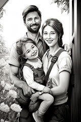 Generative AI background illustration of happy family
