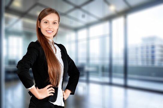 Portrait of young happy business woman director, AI generated image