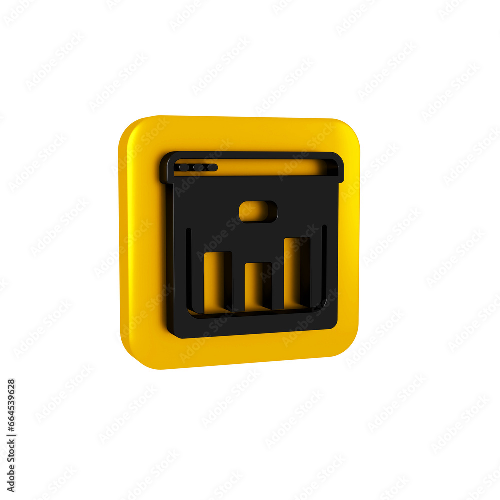 Poster black browser with stocks market growth graphs and money icon isolated on transparent background. mo