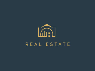 Real estate logo design simple vector element. home construction and Architecture Building Logo. Modern House symbol geometric Linear Style template.