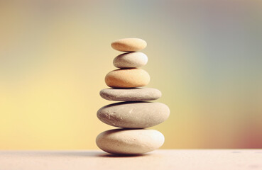 Zen stones for meditation and concentration. Calm sand colors wallpaper background. Balance concept.