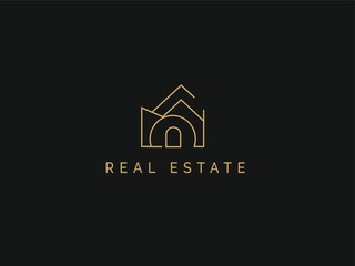 Real estate logo design simple vector element. home construction and Architecture Building Logo template. Modern House symbol geometric Linear Style.