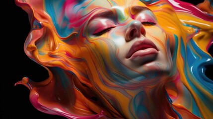Beautiful woman's face painted with paints. Abstract image for interior design. Women's beauty, makeup and paint.