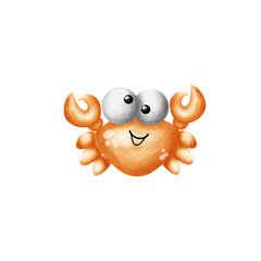 Cute crab, crab vector illustration. Sea animal. Children's illustration in cartoon style. Underwater life. Created as a sticker. with white background.