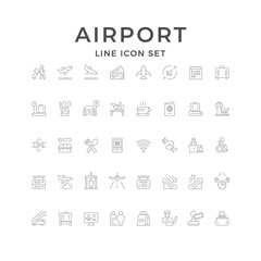 Set line icons of airport